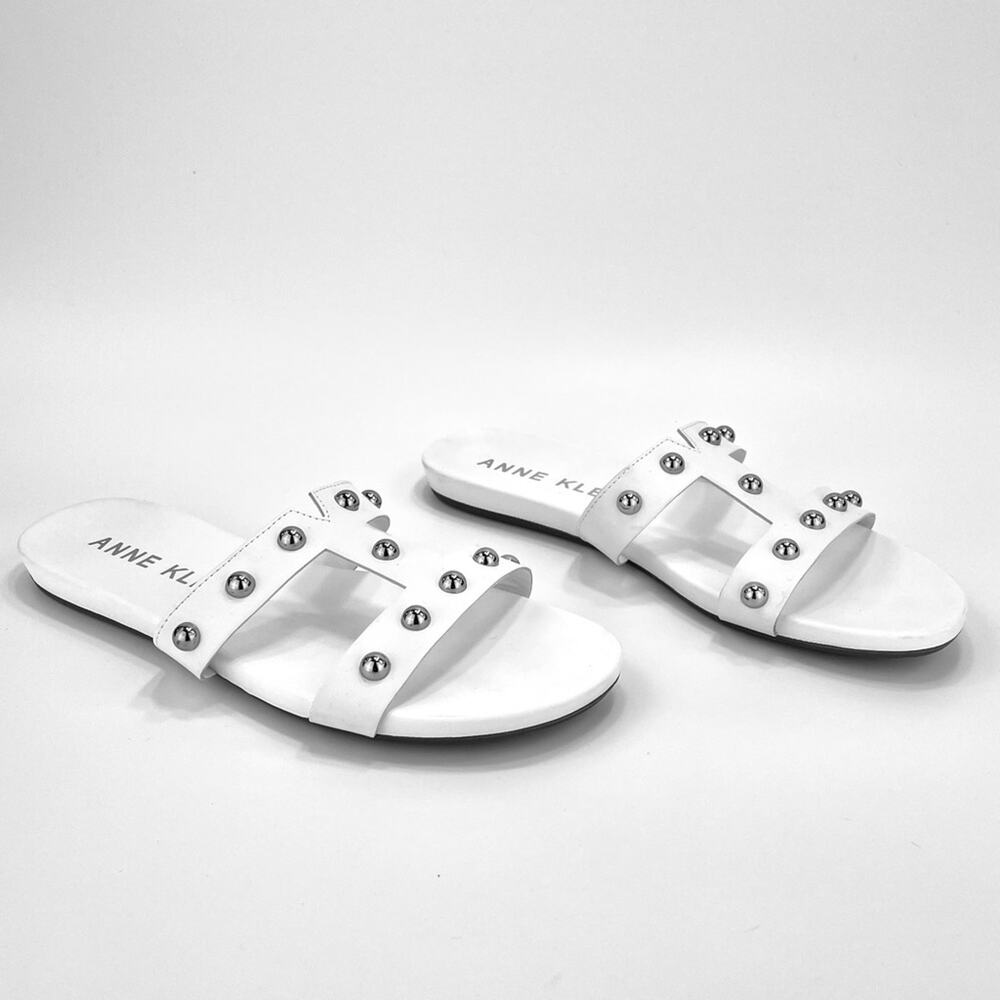 Anne Klein Iflex Ely Flat Slide Sandal Size 8.5 White Faux Leather Cushioned - Picture 14 of 16